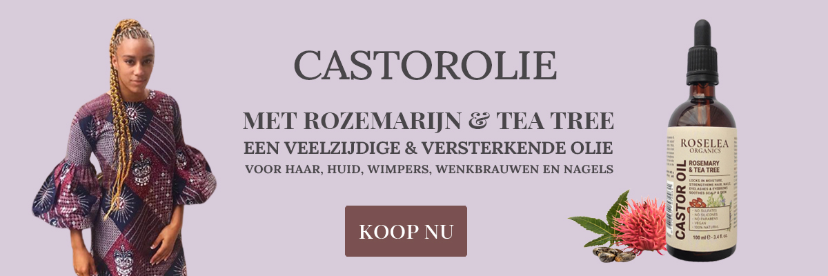 Roselea Organics: Castor olie met Rozemarijn en Tea Tree is een veelzijdige olie voor haar, huid, nagels en wenkbrauwen